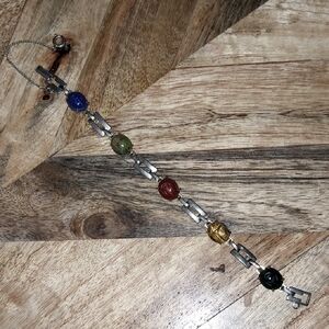 Vintage Egyptian Revival Scarab Multicolor 5 Stone Link Bracelet